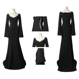 Morticia Addams Costume Wednesday Cosplay Dance Dress Full Set